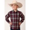 Roper Wine/White/Blue Plaid Snap Shirt