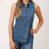 ROPER Woman's Blue Mini Aztec Sleeveless Shirt -Western Cowboy Equipment 0305200640309a