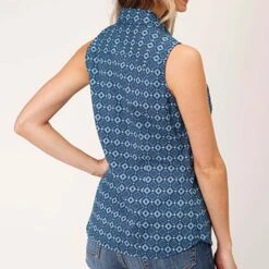 ROPER Woman's Blue Mini Aztec Sleeveless Shirt -Western Cowboy Equipment 0305200640309c