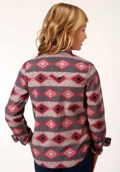 Girl's Roper Red Aztec Print Long Sleeve Western Shirt -Western Cowboy Equipment 0308000670152c