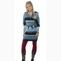 Cruel Girl Turquoise And Black Stripe Dress