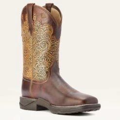 Ariat Clay And Brown Floral Square Toe Boots -Western Cowboy Equipment 10042421 medial warm 1