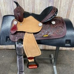 Shiloh Youth Saddle With Floral Tooling And Black Felt Seat, 12 Inch Seat