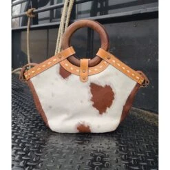 American Darling Wood Handle Cow Hide Hand Bag