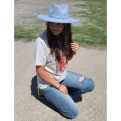 Ladies Blue Fedora Aztec Band -Western Cowboy Equipment 20220413 134935