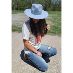 Ladies Blue Fedora Aztec Band -Western Cowboy Equipment 20220413 134941