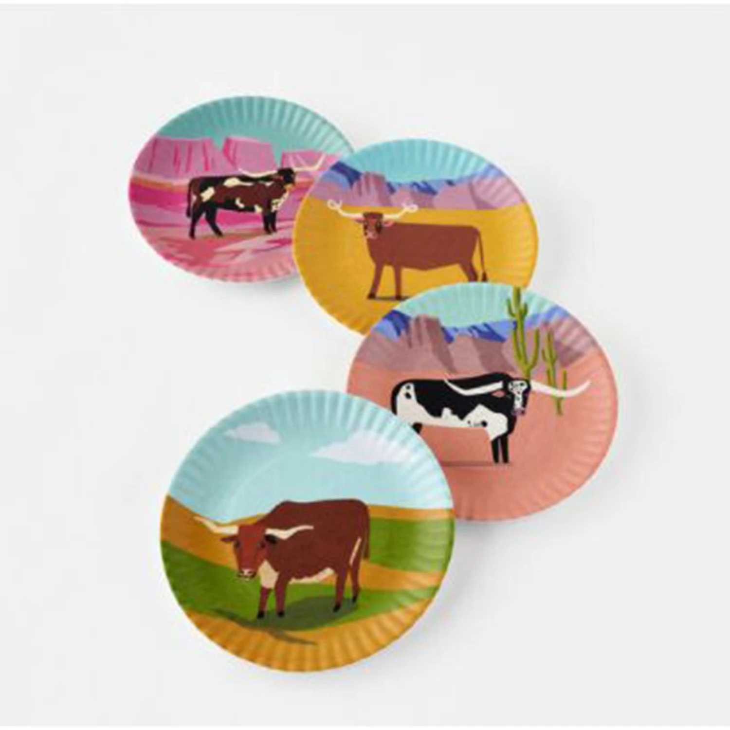 Southwest Longhorn Melamine 9" Dinner Plates 3 Southwest Longhorn Melamine 9" Dinner Plates