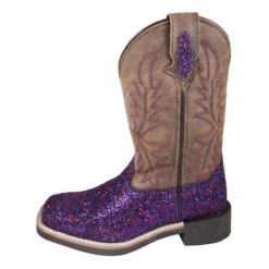Youth Purple Glitter And Brown Square Toe Boots