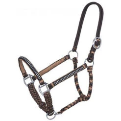 Braided Cord Halter With Crystal Accents - Brown/Tan/Black