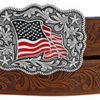 Justin Kid's Brown Tooled Flag Buckle Belt