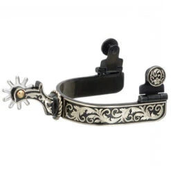 Ladies Black Kelly Silver Star Spur With Floral Overlay