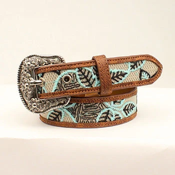 Girl's Brown And Mint Leaf Patterned Belt