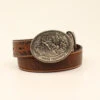 Ariat Kid's Brown Bull Rider Buckle Belt -Western Cowboy Equipment Ariat Boys Belt 1 14 Floral Tabs Marble Strap Bull Rider Buckle prd 76836 s a13068021