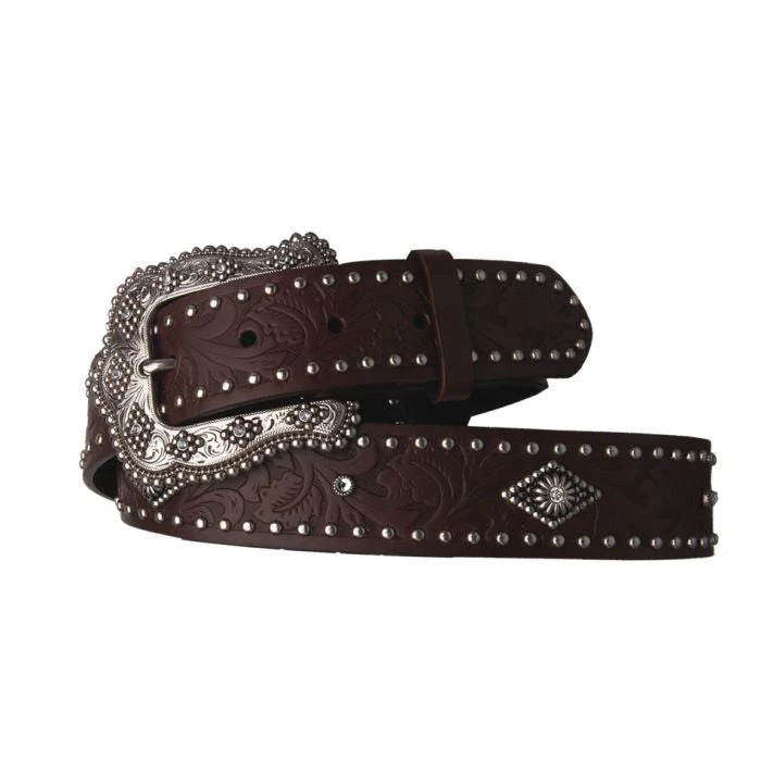 Women's Brown Tooling With Sliver Diamond Stud Belt 3 Women's Brown Tooling With Sliver Diamond Stud Belt