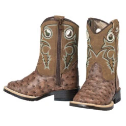 Toddler Brown Ostrich Brant Square Toe Boot