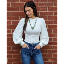 Puff Sleeve Body Suit - Available In Black, Off White, & Wine -Western Cowboy Equipment GT3048b