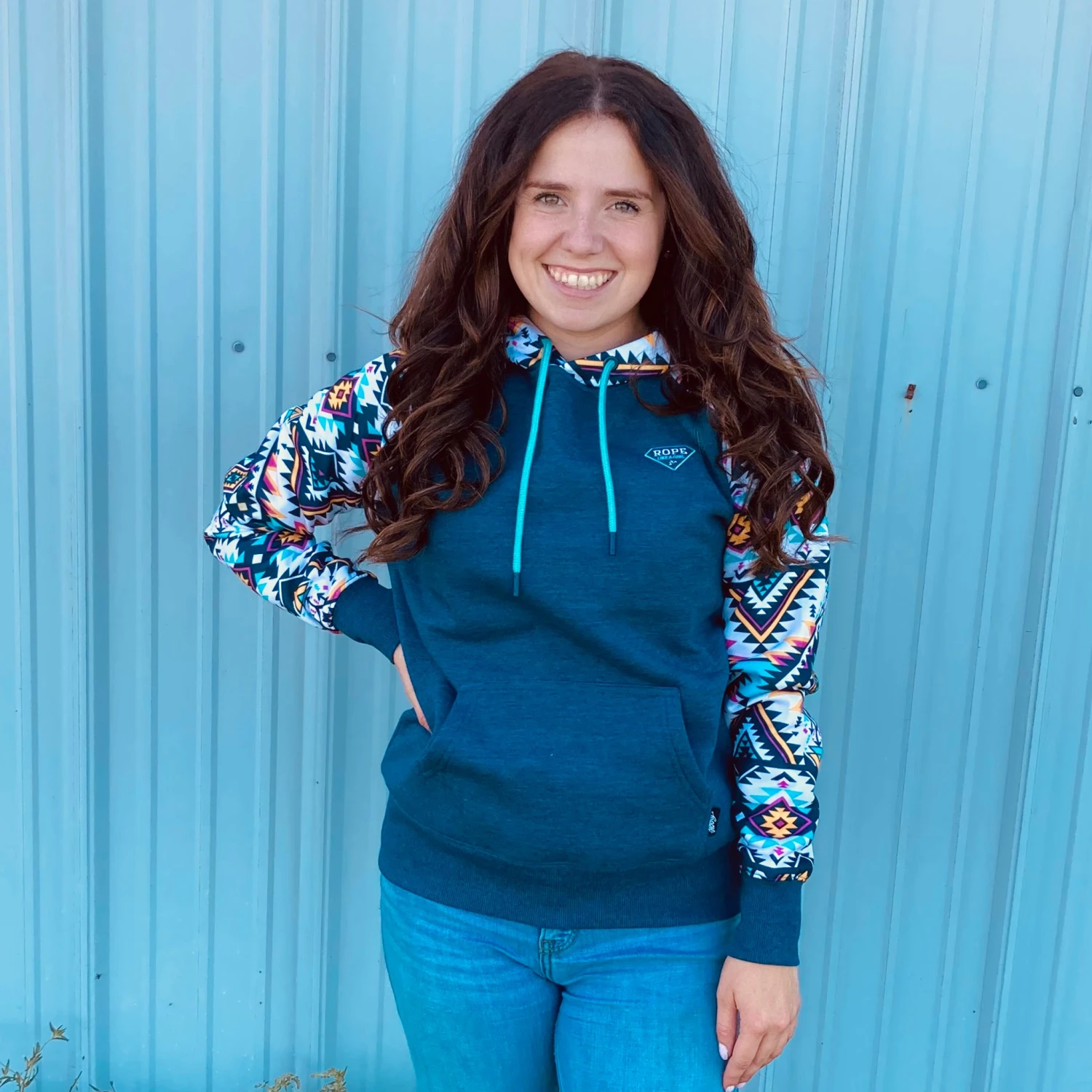 Hooey Rope Like A Girl Navy Aztec Hoodie 4 Hooey Rope Like A Girl Navy Aztec Hoodie - Image 2