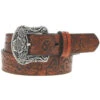 Hooey Ladies Brown/Feather Floral Belt-1.5" Wide -Western Cowboy Equipment HWBLT003 FRONT 800x 1
