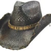 Dark Tea Stained Straw With Horseshoe Accented Hatband -Western Cowboy Equipment Horse Shoe II