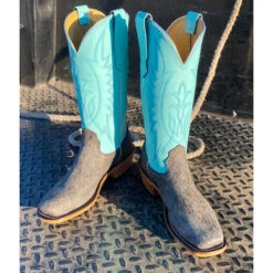 Fenoglio Grey Cape Buffalo W/ Turquoise Shaft Boots