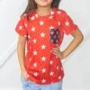 Girl's Star Sparkled Red Tee