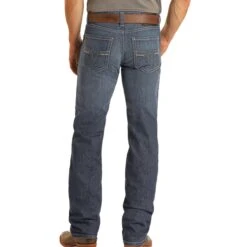 Rock & Roll Regular Fit Straight Leg Dark Wash Stretch Jeans -Western Cowboy Equipment M1P2776 B 1
