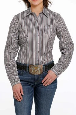 Cinch Women's Multi Stripe Long Sleeve Button Down 4 Cinch Women's Multi Stripe Long Sleeve Button Down - Image 2