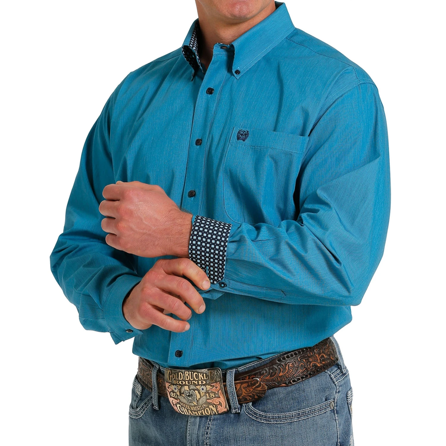 Cinch Men's Turquoise Striped Long Sleeve Shirt 4 Cinch Men's Turquoise Striped Long Sleeve Shirt - Image 2