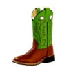 Children's Brown And Lime Green Square Toe Boots -Western Cowboy Equipment Old West Cowboy Boots Boys Girl Kid Square Rubber Sandra Green BSC1853
