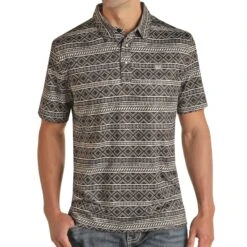 Panhandle Slim Men's Black Aztec Short Sleeve Polo