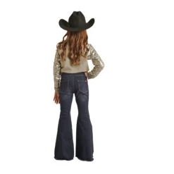 Rock & Roll Cowgirl Button Bell Bottom Dark Vintage Wash Jeans -Western Cowboy Equipment RRGD7PR0FZ B