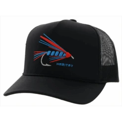 Hooey Mid Profile Black Cap-Fishing Hook Embroidery