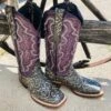 Tanner Mark Women's Rustic Charcoal With Purple Volcano Tops Square Toe Boots -Western Cowboy Equipment TML207096a