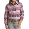 Girl's Red, White, & Blue Aztec Long Sleeve Shirt -Western Cowboy Equipment WLGSOSR1GQ
