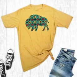 Mustard With Turquoise Aztec Buffalo Graphic Tee