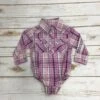 Crazy Cowboy Pink, White, And Navy Plaid Girl Western Onesie