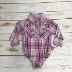 Crazy Cowboy Pink, White, And Navy Plaid Girl Western Onesie