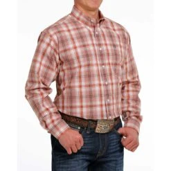 Cinch Men's Orange Plaid Shirt -Western Cowboy Equipment mtw1105504 3 1927 detail